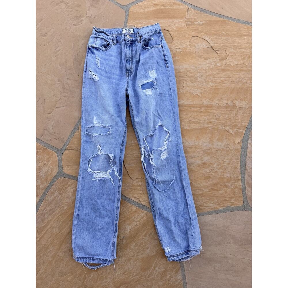 We The Free Women's High Rise Button Fly Denim Jeans Sz 28 Distressed Med Wash